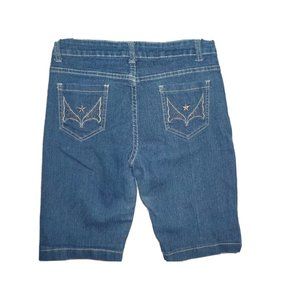 QQMY Shorts Stretch Metallic Stitched Pockets Denim Blue Junior Womens